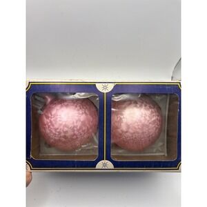 Vintage Colombia Glass Christmas Ball Ornaments Box Set Iridescent Round Pink